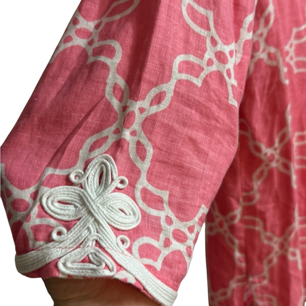 Charter Club Luxury Pink Embroidered Linen‎ Tunic Top Boho Coastal Style Sz XL - Picture 6 of 10